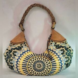 Cole Haan Embroidered Hobo Bag - Blue, Yellow, Tan